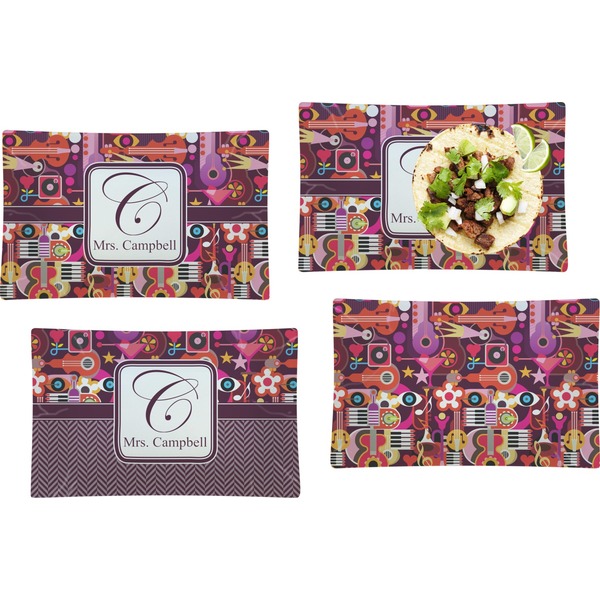 Custom Abstract Music Set of 4 Glass Rectangular Lunch / Dinner Plate (Personalized)