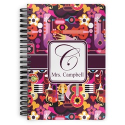 Abstract Music Spiral Notebook - 7x10 w/ Name and Initial