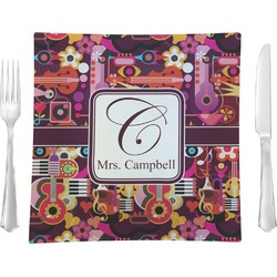Abstract Music 9.5" Glass Square Lunch / Dinner Plate- Single or Set of 4 (Personalized)