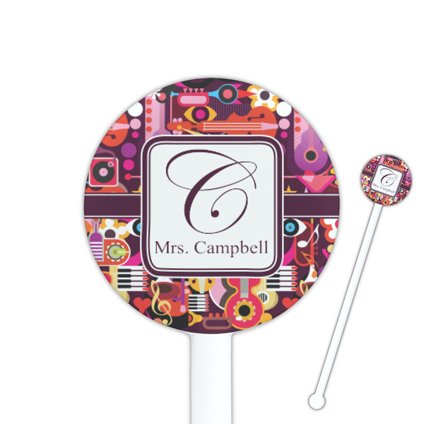 Custom Abstract Music 5.5" Round Plastic Stir Sticks - White - Double Sided (Personalized)