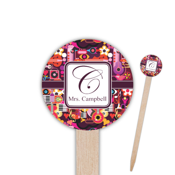 Custom Abstract Music 6" Round Wooden Food Picks - Double Sided (Personalized)