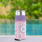 Pink, White & Purple Damask Can Cooler - Tall 12oz - In Context