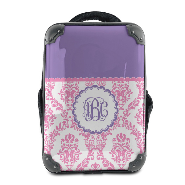 Custom Pink, White & Purple Damask 15" Hard Shell Backpack (Personalized)