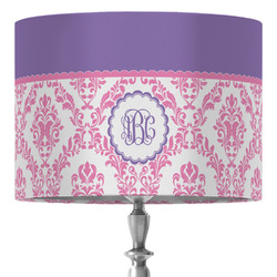 Pink, White & Purple Damask 16" Drum Lamp Shade - Fabric (Personalized)