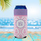 Pink, White & Purple Damask 16oz Can Sleeve - LIFESTYLE