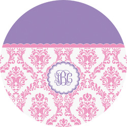 Pink, White & Purple Damask Multipurpose Round Labels - Custom Sized (Personalized)