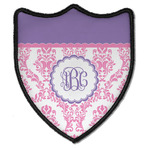 Pink, White & Purple Damask Iron On Shield Patch B w/ Monogram