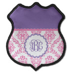 Pink, White & Purple Damask Iron On Shield Patch C w/ Monogram