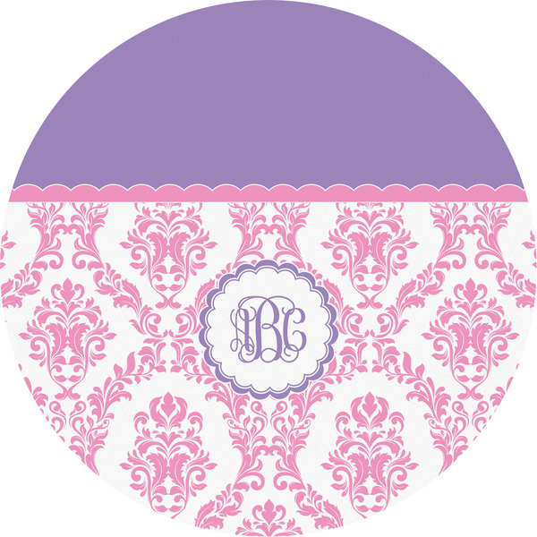 Custom Pink, White & Purple Damask Multipurpose Round Labels - 5" (Personalized)