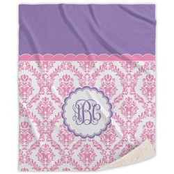 Pink, White & Purple Damask Sherpa Throw Blanket (Personalized)