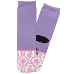 Pink, White & Purple Damask Adult Crew Socks