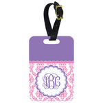 Pink, White & Purple Damask Metal Luggage Tag w/ Monogram