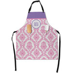 Pink, White & Purple Damask Apron With Pockets w/ Monogram