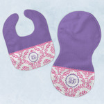 Pink, White & Purple Damask Baby Bib & Burp Set w/ Monogram