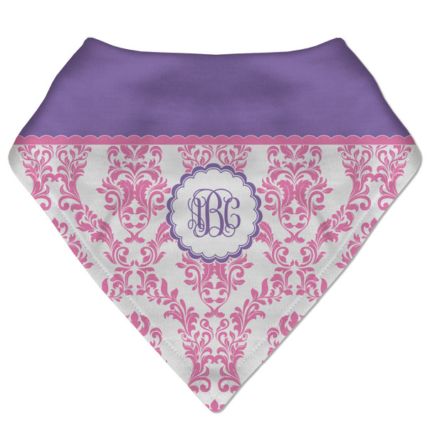 Custom Pink, White & Purple Damask Bandana Bib (Personalized)