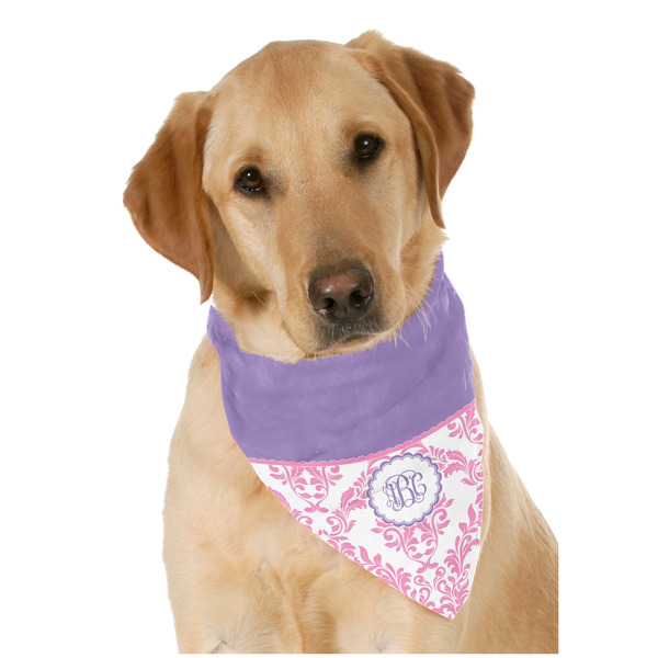 Custom Pink, White & Purple Damask Dog Bandana Scarf w/ Monogram