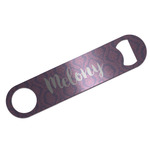 Pink, White & Purple Damask Bar Bottle Opener - Silver w/ Monogram