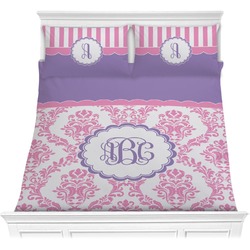 Pink, White & Purple Damask Comforter Set - Full / Queen (Personalized)