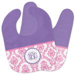 Pink, White & Purple Damask Baby Bib w/ Monogram