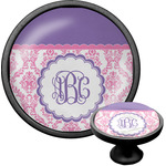 Pink, White & Purple Damask Cabinet Knob (Black) (Personalized)