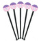 Pink, White & Purple Damask Black Plastic 7" Stir Stick - Round - Fan View