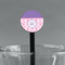 Pink, White & Purple Damask Black Plastic 7" Stir Stick - Round - Main