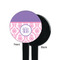 Pink, White & Purple Damask Black Plastic 7" Stir Stick - Single Sided - Round - Front & Back