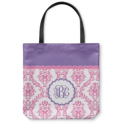 Pink, White & Purple Damask Canvas Tote Bag - Medium - 16"x16" (Personalized)