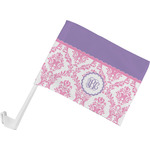 Pink, White & Purple Damask Car Flag - Small w/ Monogram