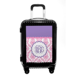 Pink, White & Purple Damask Carry On Hard Shell Suitcase (Personalized)