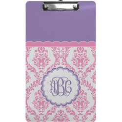 Pink, White & Purple Damask Clipboard (Legal Size) w/ Monogram