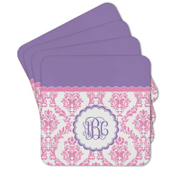 Pink, White & Purple Damask Cork Coaster - Set of 4 w/ Monogram