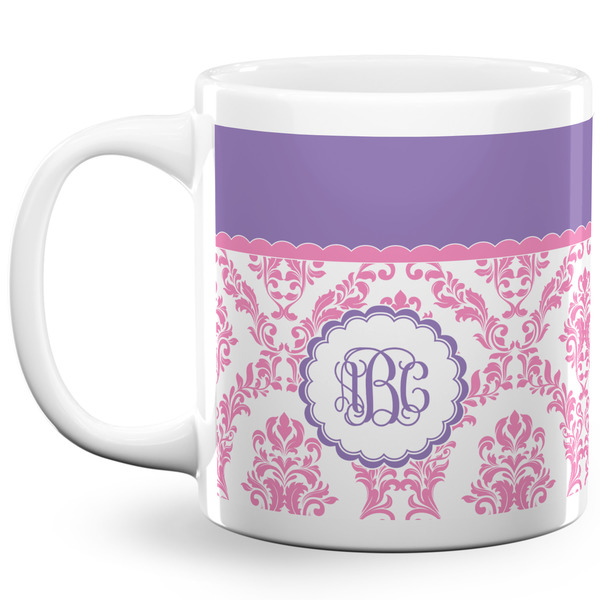 Custom Pink, White & Purple Damask 20 Oz Coffee Mug - White (Personalized)