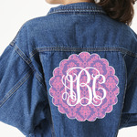 Pink, White & Purple Damask Twill Iron On Patch - Custom Shape - 3XL - Set of 4 (Personalized)