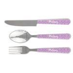 Pink, White & Purple Damask Cutlery Set (Personalized)