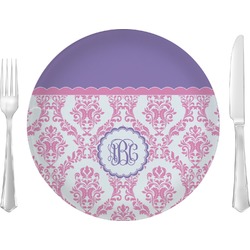 Pink, White & Purple Damask Glass Lunch / Dinner Plate 10" (Personalized)
