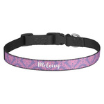 Pink, White & Purple Damask Dog Collar - Medium (Personalized)