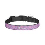 Pink, White & Purple Damask Dog Collar - Small (Personalized)