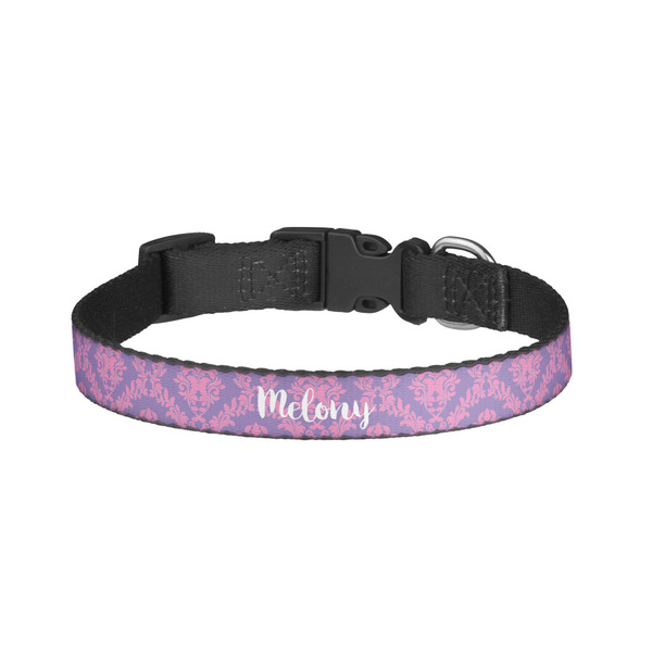 Custom Pink, White & Purple Damask Dog Collar - Small (Personalized)