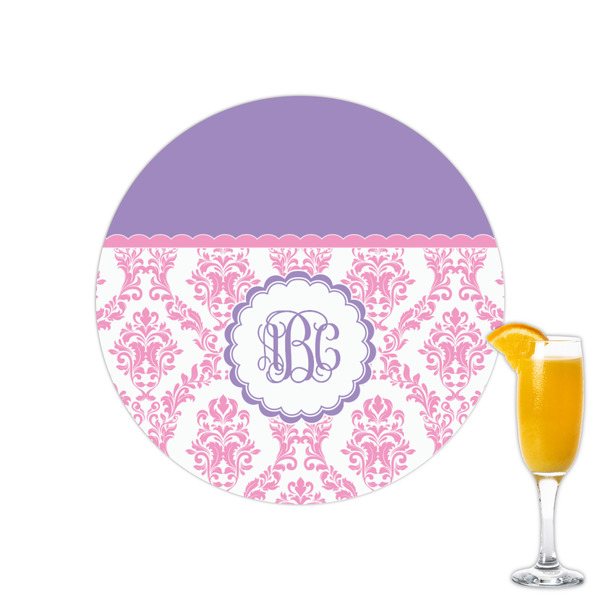 Custom Pink, White & Purple Damask Printed Drink Topper - 2.15" (Personalized)