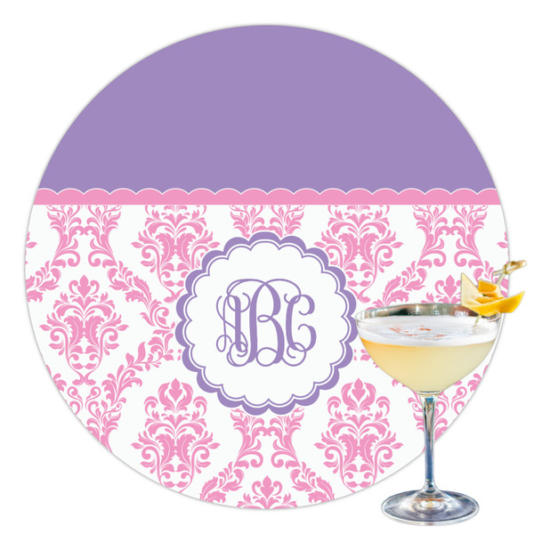 Custom Pink, White & Purple Damask Printed Drink Topper - 3.5" (Personalized)