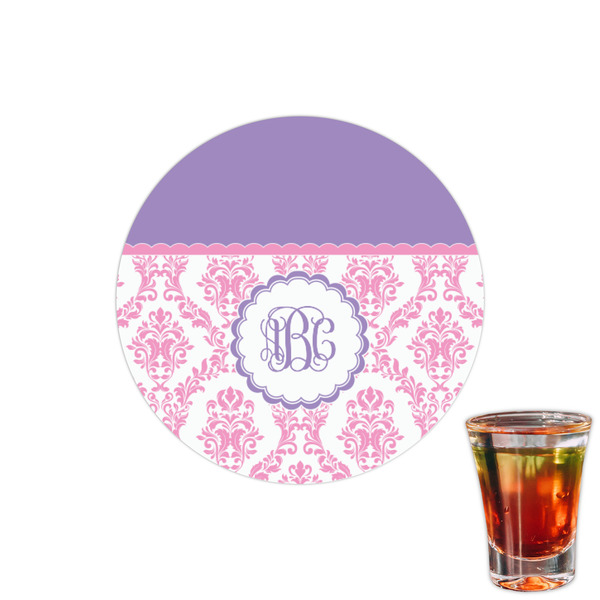 Custom Pink, White & Purple Damask Printed Drink Topper - 1.5" (Personalized)