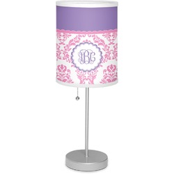 Pink, White & Purple Damask 7" Drum Lamp with Shade Linen (Personalized)