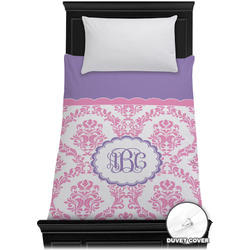 Pink, White & Purple Damask Duvet Cover - Twin (Personalized)