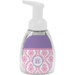 Pink, White & Purple Damask Foam Soap Bottle - White (Personalized)