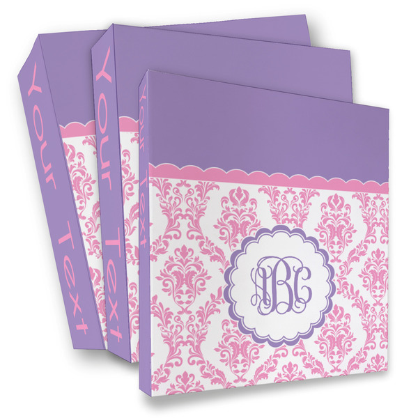 Custom Pink, White & Purple Damask 3 Ring Binder - Full Wrap (Personalized)