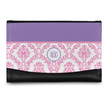 Pink, White & Purple Damask Genuine Leather Women's Wallet - Small (Personalized)