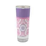 Pink, White & Purple Damask 2 oz Shot Glass -  Glass with Gold Rim - Set of 4 (Personalized)