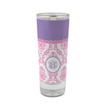 Pink, White & Purple Damask 2 oz Shot Glass -  Glass with Gold Rim - Single (Personalized)