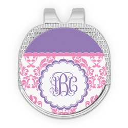 Pink, White & Purple Damask Golf Ball Marker - Hat Clip - Silver